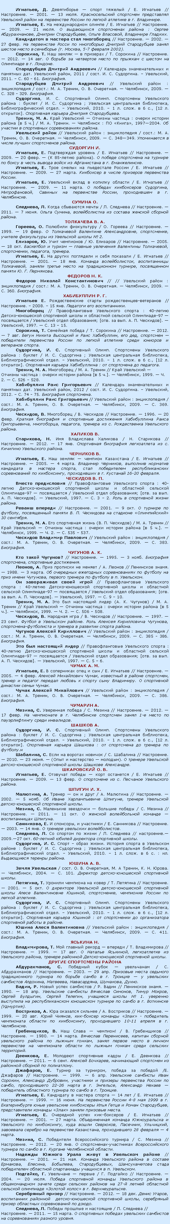 �������: ��������, �. ����������� � ����� ������� / �. �������� // ����������. � 2001. � 13 ����. �������������� ��������� ����������� ��������� ����� �� ���������� ������ �� ������ �������� � �. ���������. ��������, �. �� ������������� ������ / �. �������� // ����������. � 2009. � 21 ����. � ���������� ����������� ������ : ������ �������������, ������� ������������, ����� ��������, ��������� �������.���������� � ������� ���� ���������� // ����������. � 2002. � 27 ����. �� ���������� ����� �� ���������� ������� ����������� ����� ������ ����� � ��������� (�. ������, 5-7 ������� 2002).��������, �. ��� ������ � � �������� / �. �������� // ����������. � 2012. � 14 ���. � ������ �� ��������� ����� �� ������� � ������ �� ��������� � �. �������.����������� ������� ��������� // ��������� �������������� � �������� ���. ��������� �����, 2011 / ����. �. �. ���������. � ���������, 2011. � �. 60 - 61. ���������.����������� ������� ��������� // ��������� ����� : ������������ / ����.: �. �. ������, �. �. ���������. � ���������, 2009. � �. 328 - 329. ���������. ���������, �. �. ���������� �����. ���������� ���������� ������ : ������ / �. �. ��������� ; ��������� ����������� ����������, ����������������� �����. � ���������, 2010. � 1 �. ����. � 6 �., [12 �. ��������]. ���������� ������� ������� ������������.������, �. �. ���� ��������� � ������� ������� : ������ ������� ������ [� 5 �.] / �. �. ������. � ��������� : �� ������, 1997�2004. �� ������� � ���������� ������������� ������. ��������� ����� // ��������� ����� : ������������ / ����.: �. �. ������, �. �. ���������. � ���������, 2009. � �. 348�349. ����������� � ����� ������ ����������� ������.�������� �. ��������, �. ����������� ������� / �. �������� // ����������. � 2009. � 20 ����. � (� 85-����� ������). � ������ ���������� �� ������� �� ����� � ����� ������ ����� �� ����������� � �. ������������.��������, �. ���� ������ �� ���������� ������ / �. �������� // ����������. � 2009. � 27 �����. ��������� � ����� �������� ���������� ������.��������, �. ��������� ����� � ������� ������� / �. �������� // ����������. � 2009. � 11 �����. � ������� ����������� ���������, ������������, ������� �� ���������� ������, ����������� � �. ����������. ������ �. ��������, �. ����� ��������� ����� / �. �������� // ����������. � 2011. � 7 ����. ����� ������, ������������� �� ������� ������� ������� ������. ��������� �. �.�������, �. �������� ����������� / �. ������� // ����������. � 1999. � 19 ����. � ���������� ��������� �������������, �����������, ������� ����������� �� ��������� ����� � 2.��������, �. ���� ��������� / �. �������� // ����������. � 2005. � 18 ���. ��������� � ������ � ������� ��������� ��������� ����������, �����������, ��������, �������.  ��������, �. �� ������ ��������� � ���� �������� / �. �������� // ����������. � 2001. � 18 ���. ������� �������������, ������������ ����������, ������ ������ ����� �� ������������ �������, ����������� ������ �. �. ���������.������� �. �.������� ������� �������������� // // ��������� ����� : ������������ / ����.: �. �. ������, �. �. ���������. � ���������, 2009. � �. 360. ���������.���������� �. �. �������� �. �������������� ������ �������������-��������� // ����������. � 2008. � 15 ���. �������� ��� ������������.���������� // �������������� ���������� ������ : 40-����� ������-��������� ���������� ����� � ��������� �������� ���������-97 � ����������� / ��������� ����� �����������; [���. �� ���. �. �. ��������]. � ���������, 1997. � �. 13 � 15.��������, �. �������� ������ / �. �������� // ����������. � 2012. � 7 ���. ����� ������ �������� � ���� ����������, ��� ���, ��������� � ���������� ���������� ������ �� ������ �������� ����� ������� � ��������� ������. ���������, �. �. ���������� �����. ���������� ���������� ������ : ������ / �. �. ��������� ; ��������� ����������� ����������, ����������������� �����. � ���������, 2010. � 1 �. ����. � 6 �., [12 �. ��������]. ���������� ������� ����������� : �� ���������� �� ��������.������, �. �. ���������� / �. �. ������ // ���� ��������� � ������� ������� : ������ ������� ������ [� 5 �.]. � ���������, 1999. � �. 2. � �. 526 � 528.���������� ���� ����������� // ��������� �������������� � �������� ���. ��������� �����, 2012 / ����. �. �. ���������. � ���������, 2012. � �. 74 - 75. ��������� ����������.���������� ���� ����������� // ��������� ����� : ������������ / ����.: �. �. ������, �. �. ���������. � ���������, 2009. � �. 369. ���������. ��������, �. ���������� / �. �������� // ����������. � 1996. � 20 ����. ������� ��������� � ���������� ���������� ����������� ����� ������������, ����������, ��������, ������� �� �. ������������ ���������� ������. ������� �.���������, �. ��� ���������� �������� / �. ��������� // ����������. � 2012. � 17 ���. ���������� ��������� ����������� �� �. �������� ���������� ������. �������� �.��������, �. ��� ������ � ������� ���������� / �. �������� // ����������. � 2005. � 4 �����. �������� ��������, �������� �������� ��������� � ������� ������, ���� ����������� ��������������� ������������ �� �����������, ����������� � �. �������� 16-20 �������. �������� �. �. ������ ����������� // �������������� ���������� ������ : 40-����� ������-��������� ���������� ����� � ��������� �������� ���������-97 � ����������� / ��������� ����� �����������; [���. �� ���. �. �. ��������]. � ���������, 1997. � �. 3 � 2. ���� � ���������� ����� ������. ������ ������� // ����������. � 2001. � 9 ���. � ������� �� �������, ����������� ������ �. �. ��������� �� �������� ������������ 30 ��������.������, �. �. ��� ���������� ����� (�. �. ��������) / �. �. ������ // ���� ��������� � ������� ������� : ������ ������� ������ [� 5 �.]. � ���������, 1999. � �. 2. � �. 535 � 537.�������� �������� �������� // ��������� ����� : ������������ / ����.: �. �. ������, �. �. ���������. � ���������, 2009. � �. 383. ���������. ������� �. �. ��� ����� �������? // ����������. � 1995. � 3 ����. ��������� ����������, ���������� ����������.������, �. ���� �������� �� ������ / �. ������ // ��������� �����. � 1988. � 3 �����. �� ��������� ��������� ������������� �� ������� �� ���� ����� ��������, ������� ������� �� ������� � �. ���������. �� ����������� ����� ����� // �������������� ���������� ������ : 40-����� ������-��������� ���������� ����� � ��������� �������� ���������-97 � ����������� / ��������� ����� �����������; [���. �� ���. �. �. ��������]. � ���������, 1997. � �. 9 � 10.������, �. �. ��� ��� ��������� ����� (�. �. �������) / �. �. ������ // ���� ��������� � ������� ������� : ������ ������� ������ [� 5 �.]. � ���������, 1999. � �. 2. � �. 506 � 508.��������, �. �������� ���� / �. �������� // ����������. � 1997. � 23 ����. ������ � ��������� ������. ���� ������� ����������� ��������, ����������-���������� � ������� � �������� ������ ������.������� ������� ���������� // ��������� ����� : ������������ / ����.: �. �. ������, �. �. ���������. � ���������, 2009. � �. 385 - 386. ���������. ��� ��� ��������� ����� // �������������� ���������� ������ : 40-����� ������-��������� ���������� ����� � ��������� �������� ���������-97 � ����������� / ��������� ����� �����������; [���. �� ���. �. �. ��������]. � ���������, 1997. � �. 5 � 6.����� �. �.��������, �. � ���������� ���� � ��� / �. �������� // ����������. � 2005. � 4 ����. ������� ���������� �����, ��������� � ������ ���������, ������ � ������� ������� ������ � ������ ���� ���������. � ���������� �������� ����� �����.����� ������� ���������� // ��������� ����� : ������������ / ����.: �. �. ������, �. �. ���������. � ���������, 2009. � �. 386. ���������. ������� �. ������, �. ��������� ������ / �. ������ // ����������. � 2012. � 17 ����. �� ���������� � �. ���������� ��������� ����� 1-� ����� �� ������������� ����� ���������. ������ �.���������, �. �. ���������� �����. ���������� ���������� ������ : ������ / �. �. ��������� ; ��������� ����������� ����������, ����������������� �����. � ���������, 2010. � 1 �. ����. � 6 �., [12 �. ��������]. ���������� ������� ������� : �� ���������� �� ������� �� �������.���������, �. ���� �� ������� ������� / �. �������� // ����������. � 2010. � 23 ����. � (���� � ���������� � �������). � ������� ��������� ������-��������� ���������� ����� ������� ����������. ���������� �. �. ��������, �. �������� ������ � ���� ��������� / �. �������� // ����������. � 2009. � 13 ����. � ���������� �� �. �������� ���������� ������. ������ �. �.��������, �. ������ � �� � ���� / �. �������� // ����������. � 2002. � 5 ����. �� ����� ������������� �������, ������� ��������� ������-��������� ���������� �����.������, �. ��������� ��������� � ������� ������ / �. ������ // ����������. � 2011. � 11 ���. � ������� ������������ ������� � ������������� �������.���������, �. � ��������, � ��������� / �. ��������� // ����������. � 2003. � 14 ���. � ������� ��������� �������������.��������, �. �� ������� �� ����� / �. �������� // ����������.�2009.�27 ���. 60-������ ������ ��������� ���������� �����.  ���������, �. �. ����� � ����� �����. ������� ������ � ��������� ������ : ������ / �. �. ��������� ; ��������� ����������� ����������, ����������������� �����. � ���������, 2010. � 1 �. ����. � 6 �. : ��. ���������� ������� ������.����� �. �.����� ��������� / ����. �. �. ���������, �. � ������, �. �. �����. � ���������, 2004. � �. 101. �������� ������-��������� ���������� �����. ��������, �. ������� �������� �� ����� / �. �������� // ����������. � 2001. � 5 ���. � ��������� ��������� ������-��������� ���������� ����� ����� ������������ ������, �����������, ��������� ������ �� ������ ��������.���������, �. �. ���������� �����. ���������� ���������� ������ : ������ / �. �. ��������� ; ��������� ����������� ����������, ����������������� �����. � ���������, 2010. � 1 �. ����. � 6 �., [12 �. ��������]. ���������� ������� ������ : �� ����������� �� ������������ ���������� ������ � ������.����� ����� ������������ // ��������� ����� : ������������ / ����.: �. �. ������, �. �. ���������. � ���������, 2009. � �. 411. ���������. ������� �.�����������, �. ��� ������� ������ � ������� / �. ����������� // ����������. � 1999. � 17 ���. � ������� ��������, ������������ �� ���������� ������, ������� �������� ������-��������� ���������� �����. ������ ���������� ������������������, �. �������� ����� � ���������� / �. ������������ // ����������. � 2003. � 29 ���. �������� ����� �������� ������������� ������� �� ������ ����� � �. ������� � � ��������� ��������� ��������, ��������, �����������, ��������, �����.�����, �. ����� ����� ��������� / �. ����� // ��������� �����. � 1990. � 18 ���. ��������� �������� �������� �������, ����� ������, ������ ��������, ������ �������, �������� ����� � 1. �������� ��������� �� ��������������� ��������� ������� �� ����� � �. ��������� (��������). ���������, �. ��� �������� ������� / �. ��������� // ����������. � 1999. � 20 ���. ���� ������, ���-������ ������� ����� - ���������� ���������� ������� �� �����������, ������������ 10-11 ������ � �. ����������.�����������, �. ��� ����� � �������! / �. ����������� // ����������. � 1980. � 14 �����. �������� ����������, ������� ������� ���������� ������ �� ������ ������, ����� ������ ����� � ������ ���������� �� ���������� ������� �� ������ ������ ����� �������� ����������.��������, �. �������� ���������� ����� / �. �������� // ����������. � 2011. � 6 ����. ������� ��������, ���������� ��������� �� �������� ������� �� ����������.��������, �. ������ �� ��������, ������ �� ������� /�. �������� // ����������. � 1999. � 6 ���. ��������� �������� ���� �������, ��������� ��������, ��������� � ������� ���������� ������ �� �����, ������������ 22-26 ����� � �. ��������, ��������� ������ � ���������� ���������� ������� �� ����� � �. �������.��������, �. ��������� � ������� ������ � 14 ��� / �. �������� // ����������. � 1999. � 16 ����. �� ���������� ������ 4-8 ��� 1999 � �. ������������� ���� ��������� ���������� ���� ����� � ����� �����������, ������������� ������� ����� ������ �������� �����.��������, �. ��������� ����� ���-�������� / �. �������� // ����������. � 2001. � 27 �����. ������������ ������� ������������ � ���������� �� �����������, ���� ����� ��������, ��������, ���������,  ��������� ������� �� ���������� ����������, ������������ 28 ������� � 4 �����. ������, �. ���������� �������������� ������� / �. ������ // ����������. � 2012. � 20 ���. � �����������-���������� �������������� ������� �� ����� � �. ������� ����������� �������. ������� ������ ����� ����� � ��������� ������ // ����������. � 2001. � 21 ���. ������� ���������� ������ � ������� ��������, �������, ��������, �������������, ������������� ����� ����������� ��������� ����������� �������� � �. ���������.��������, �. ��������� � ������ / �. �������� // ����������. � 2004. � 20 ����. ������ ���������� ������� ���������� ������ � ������������� ������ ����� �������� ������� �� 27-� ������ ���������  �������� ��������� �������� ����� � �. ��������������.���������� ������ // ����������. � 2012. � 18 ���. ����� ������, ����������� ��������  ������-��������� ���������� �����, ���������� ������ ��������� ������������ �� �����.��������, �. ������ ������� � ��������� / �. �������� // ����������. � 2011. � 15 �����. � ���������� ������� ��������� ��������� �� ������������� ������� ������. 